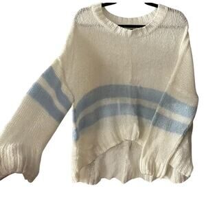 Tobi Striped Knitted Pullover Sweater In Blue & Cream Size Medium